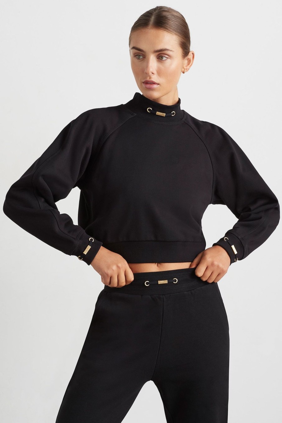 Outerwear Aje ATHLETICA | Cropped Fleece Funnel Neck Jumper 408 Black