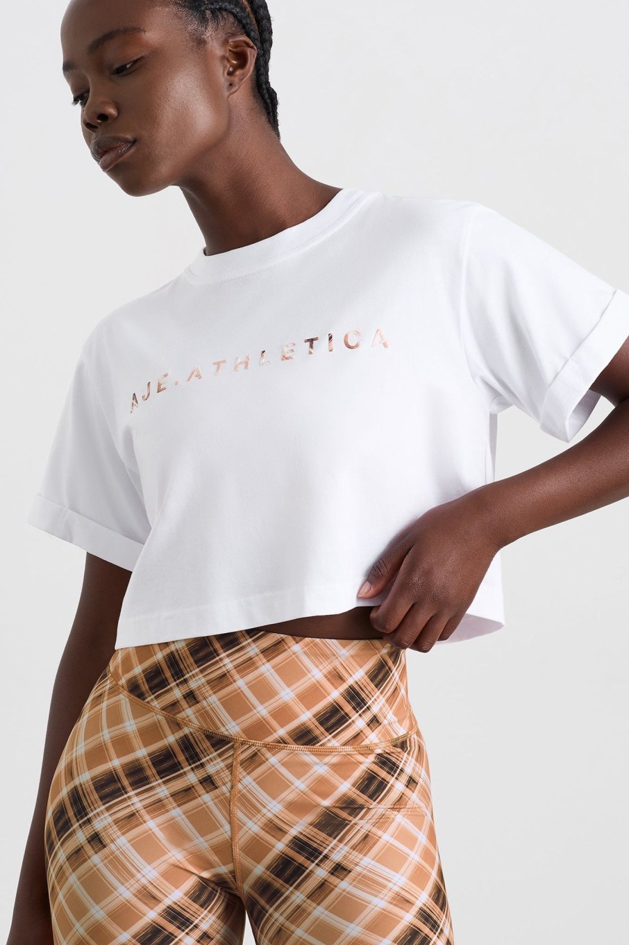 Tops Aje ATHLETICA | Cropped Tee 105 White Blurred Tan Check