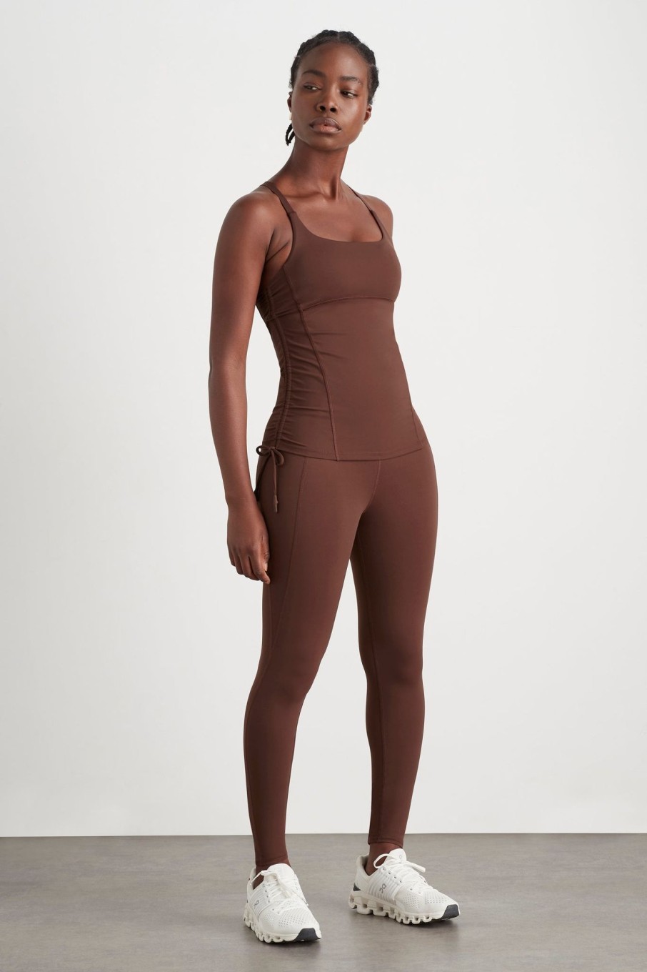 Bottoms Aje ATHLETICA | High Rise Drawstring Full Length Legging 225 Dark Chocolate