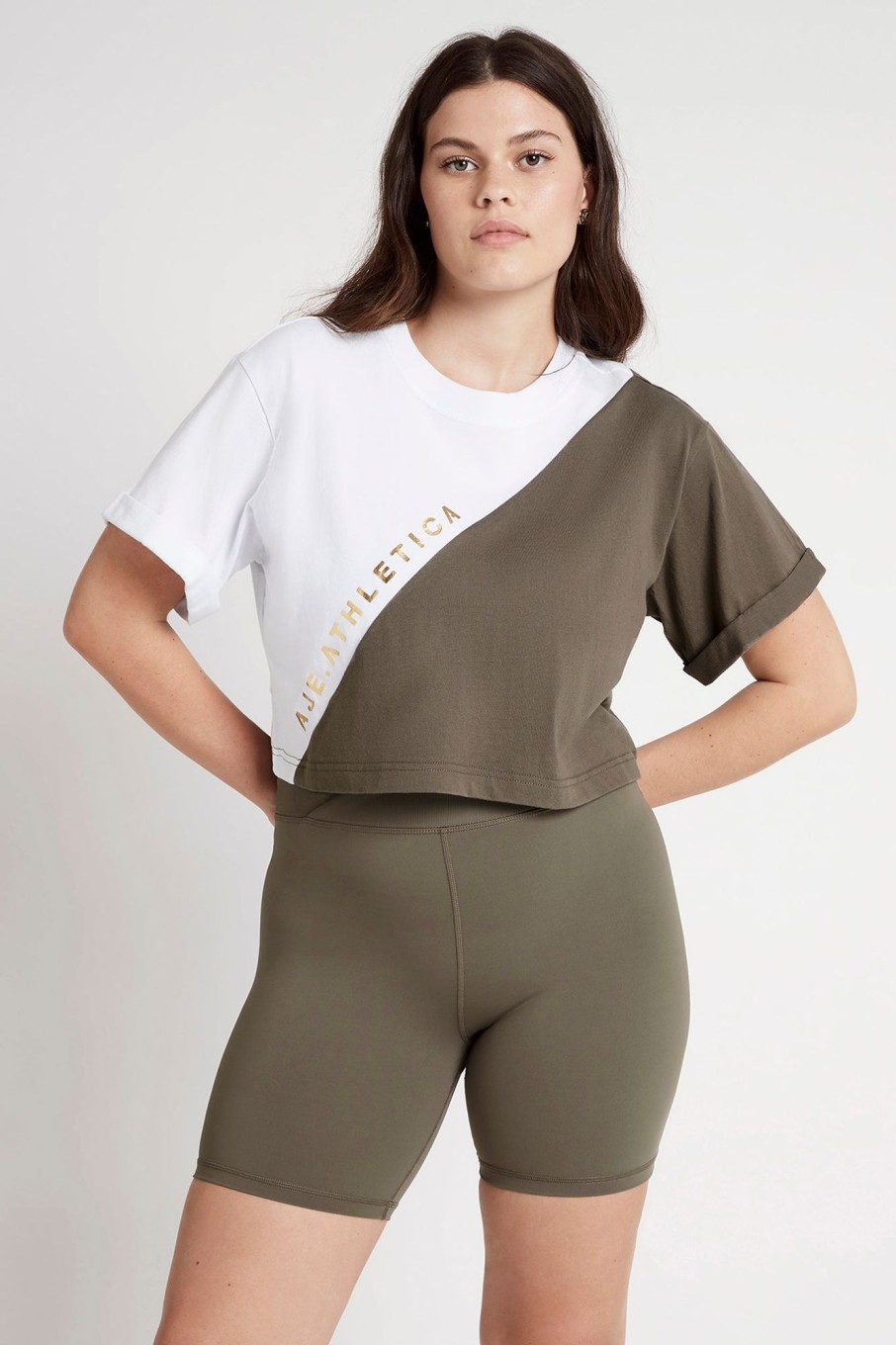 Tops Aje ATHLETICA | Cropped Signature Logo T-Shirt 105 White/Forest Green