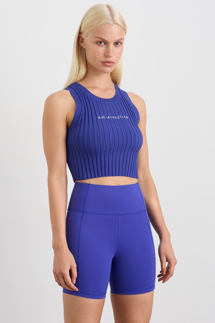 Tops Aje ATHLETICA | Cropped Knitted Logo Tank 135 Electric Blue