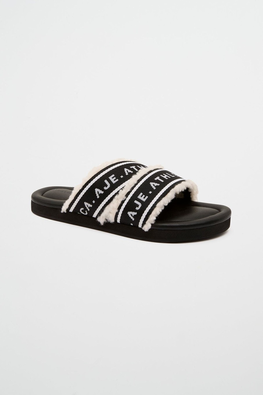 Accessories Aje ATHLETICA | Logotape Shearling Slides 938 Black/White