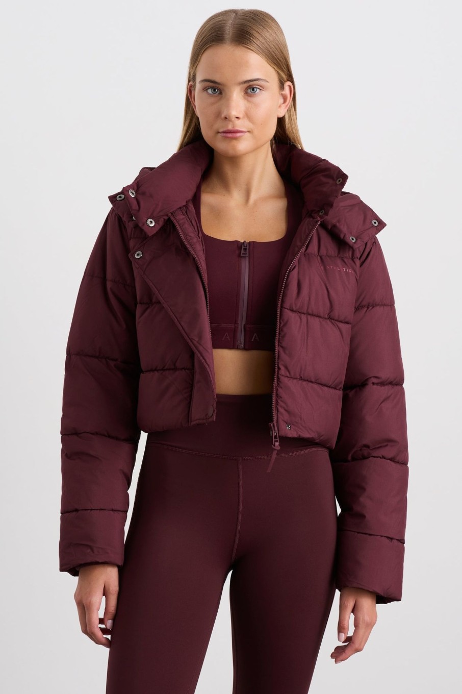 Outerwear Aje ATHLETICA | Cropped Hooded Puffer Jacket 764 Burgundy