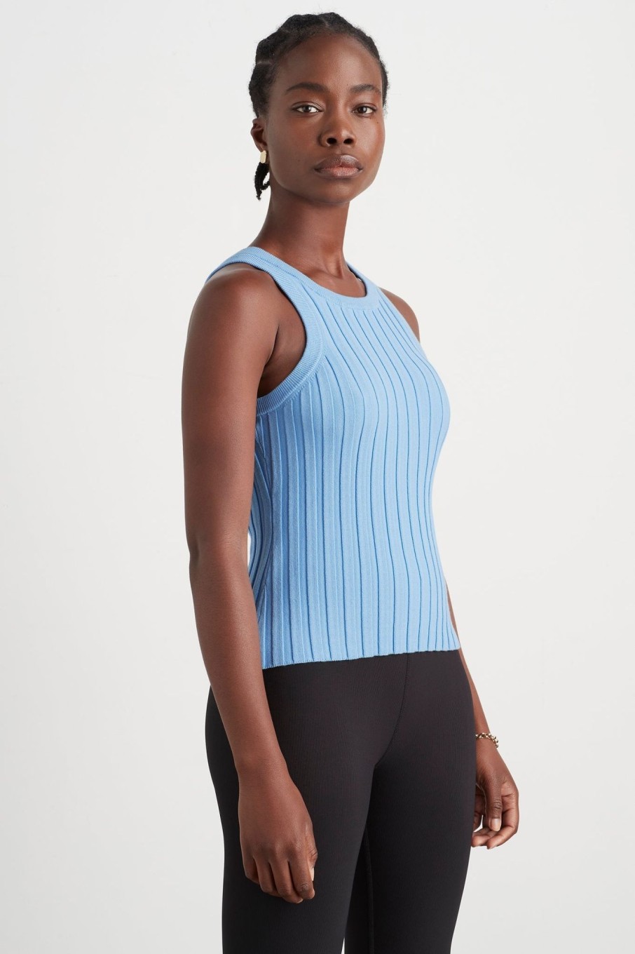 Tops Aje ATHLETICA | Hydra Racer Knit Ribbed Top Cerulean Blue