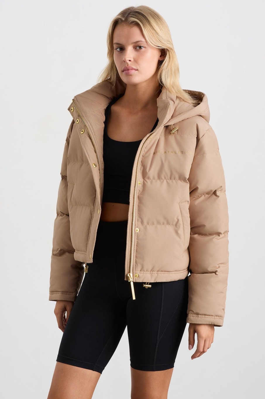 Outerwear Aje ATHLETICA | Cropped Signature Logo Hooded Puffer 711 Beige