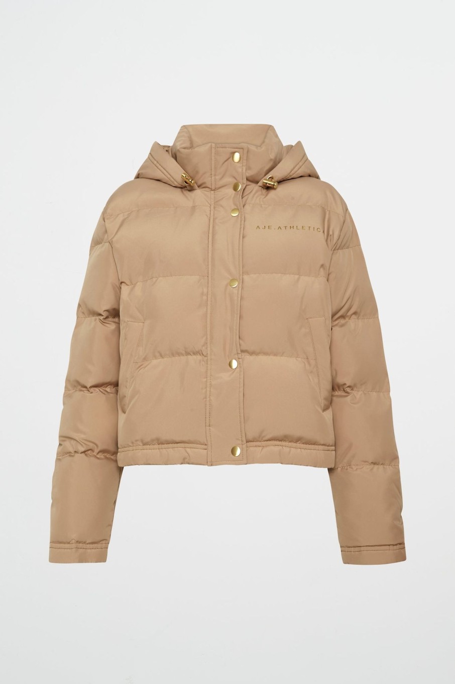 Outerwear Aje ATHLETICA | Cropped Signature Logo Hooded Puffer 711 Beige