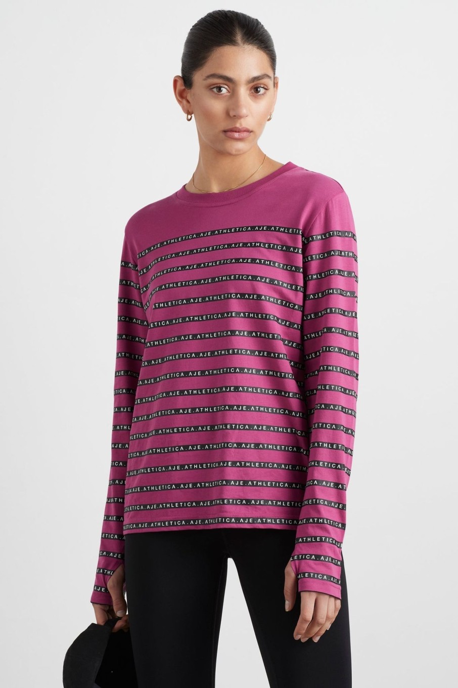 Tops Aje ATHLETICA | Stripe Logo Long Sleeve T-Shirt 127 Berry Stripe