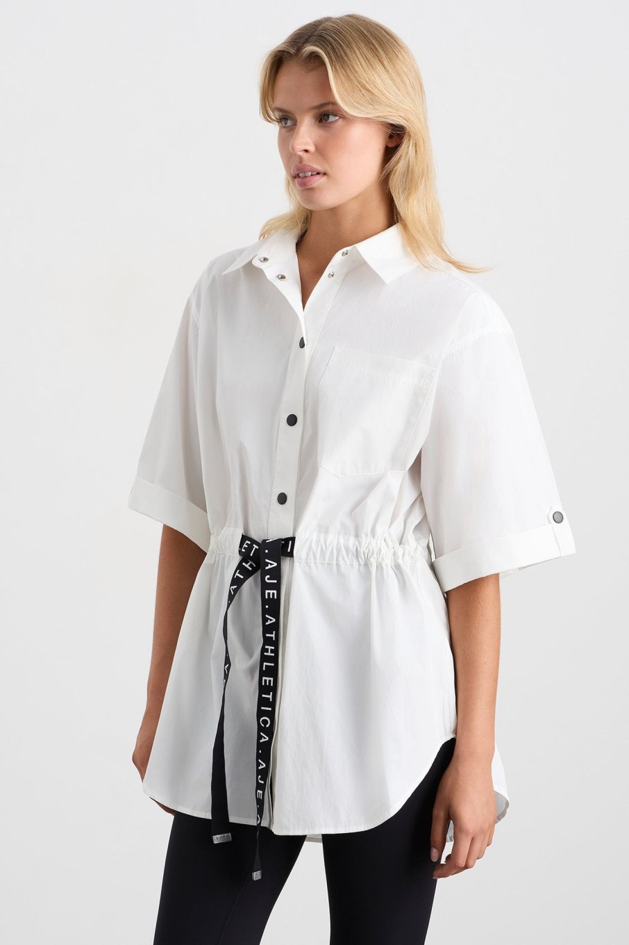 Tops Aje ATHLETICA | Belted Short Sleeve Shirt 433 White