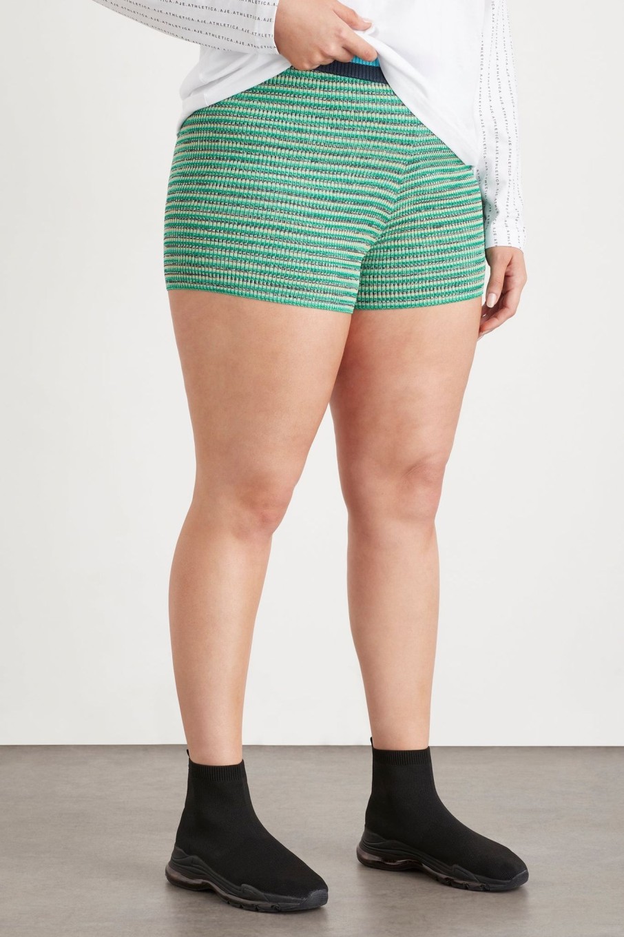 Bottoms Aje ATHLETICA | High Rise Striped Knit Bike Shorts 625 Mint Green/Multi