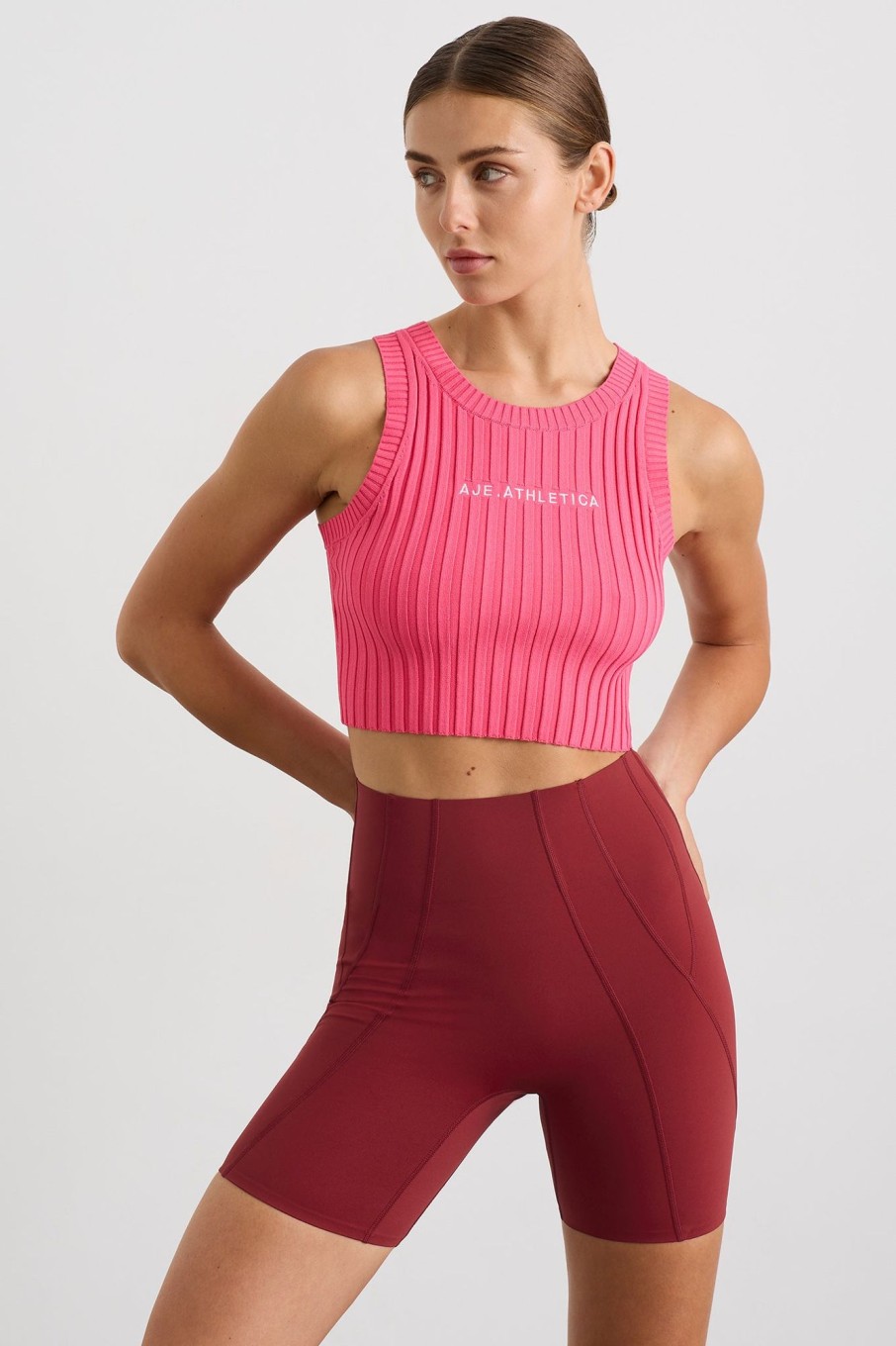 Tops Aje ATHLETICA | Cropped Knitted Logo Tank 135 Rouge Pink