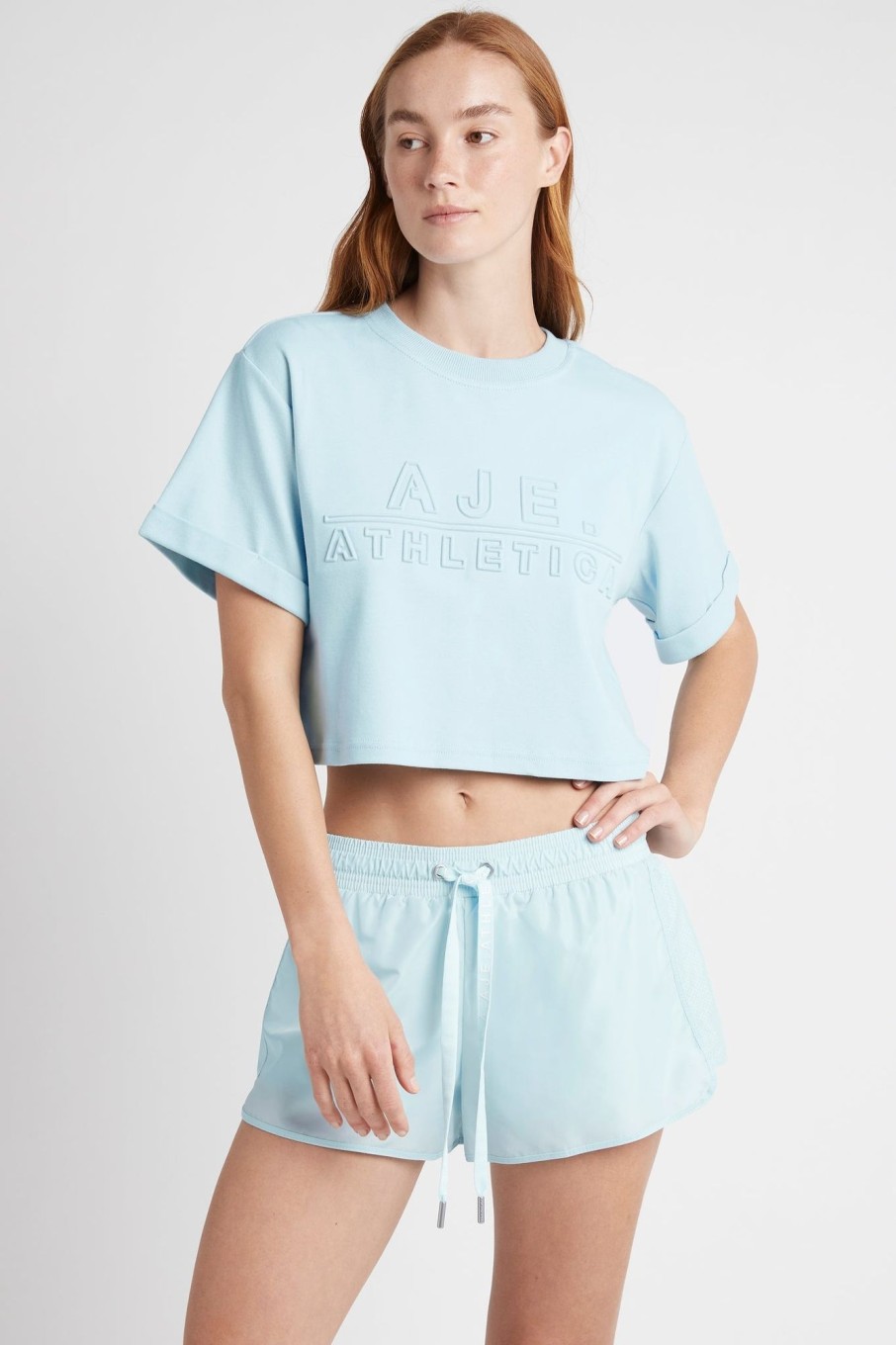 Tops Aje ATHLETICA | Cropped Embossed Classic Logo T-Shirt 105 Ice Blue