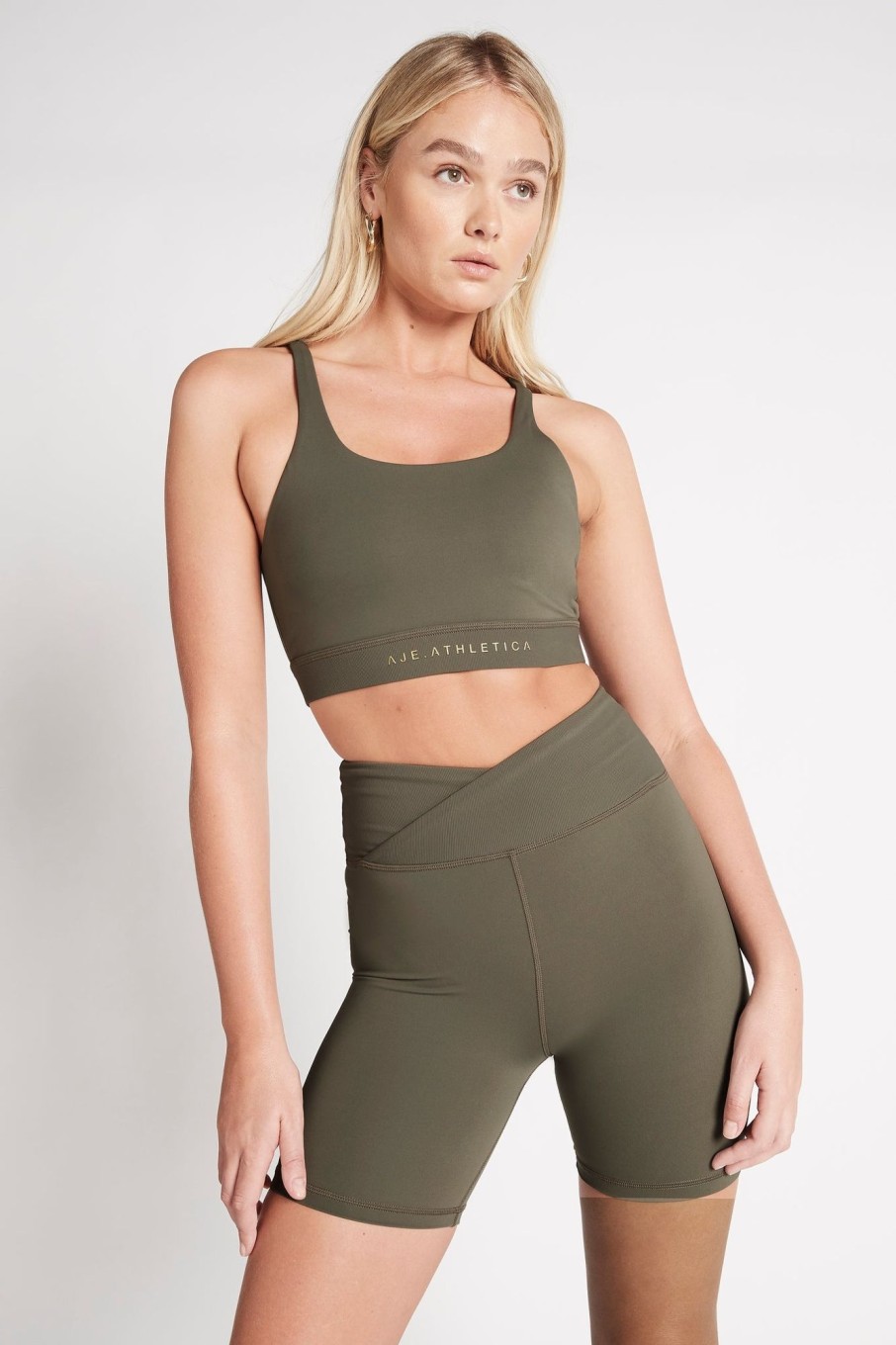 Tops Aje ATHLETICA | Adjustable Strap Ribbed Cross Back Sports Bra 322 Forest Green