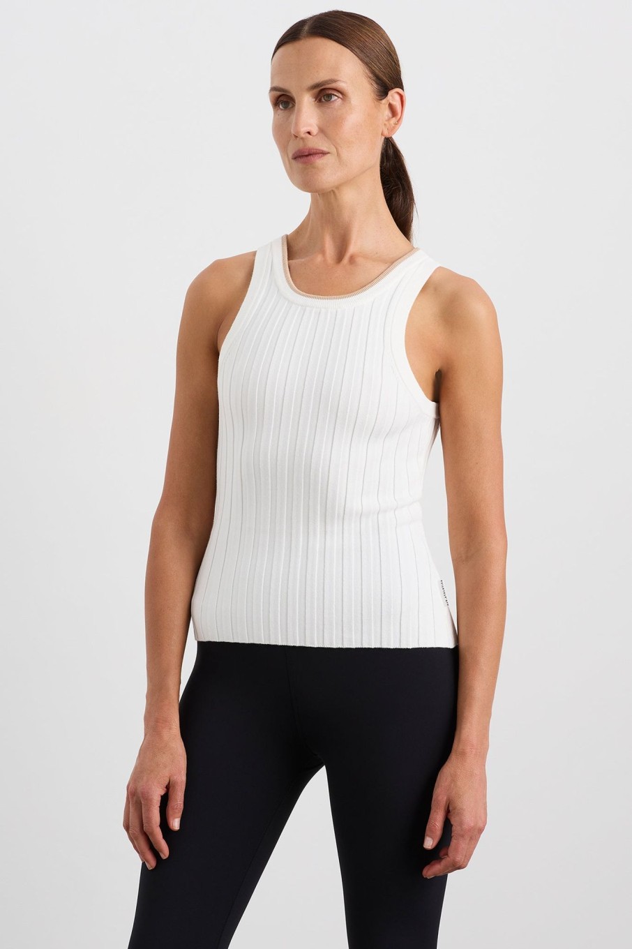 Tops Aje ATHLETICA | Racer Split Knit Top 107 White/Natural Tan