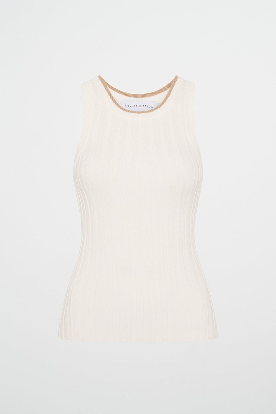 Tops Aje ATHLETICA | Racer Split Knit Top 107 White/Natural Tan