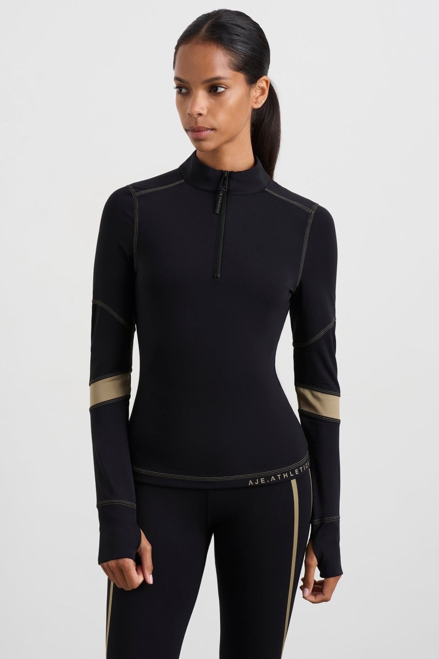 Outerwear Aje ATHLETICA | Colour Blocked Quarter Zip 758 Black Soft Khaki