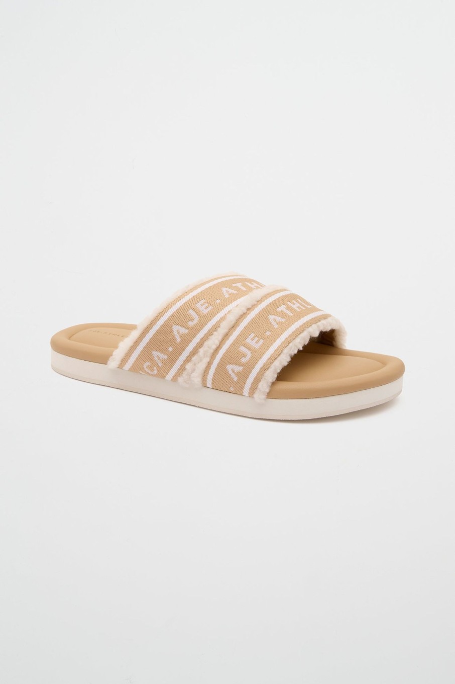 Accessories Aje ATHLETICA | Logotape Shearling Slides 938 Latte Beige