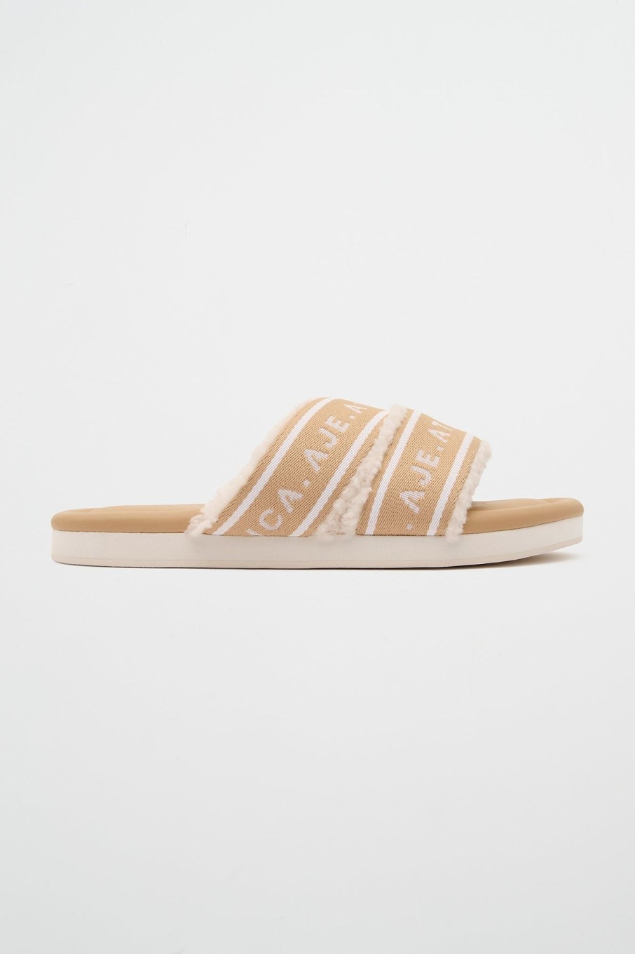 Accessories Aje ATHLETICA | Logotape Shearling Slides 938 Latte Beige