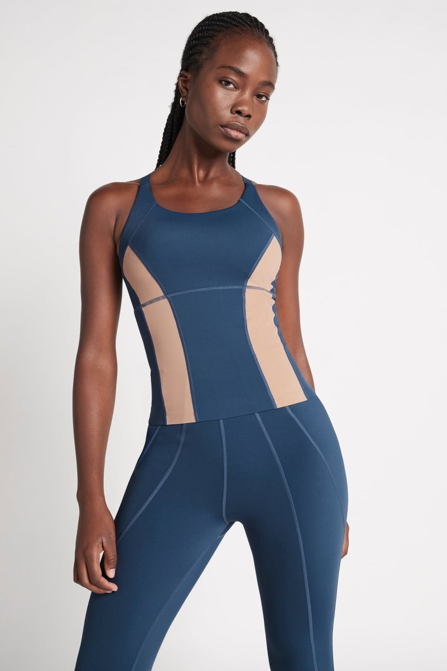 Tops Aje ATHLETICA | Contrast Longline Racerback Tank 124 Midnight Blue/Beige